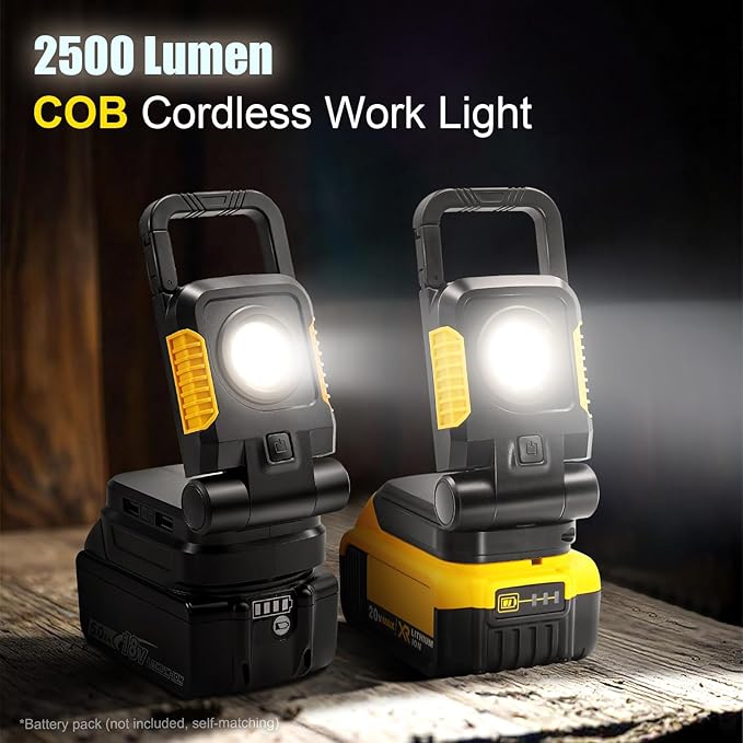 18V/20V Cordless Work Light, 2Pack 25W Portable Flood Lights Compatible with Dewalt/Makita 20V Max Battery, COB Work Light with 3 Lighting Modes and Upgraded Low Voltage Protection(no Battery)