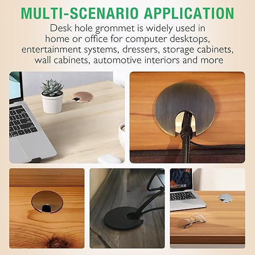 2 Pcs Desk Grommet 1-3/8" / 35 mm, Desk Cord Hole Cover, Cable Grommet Metal Zinc Alloy Materilal, Desk Hole Grommet for Home & Office Pc, Detachable Cable Cord Organizer-Flat Black