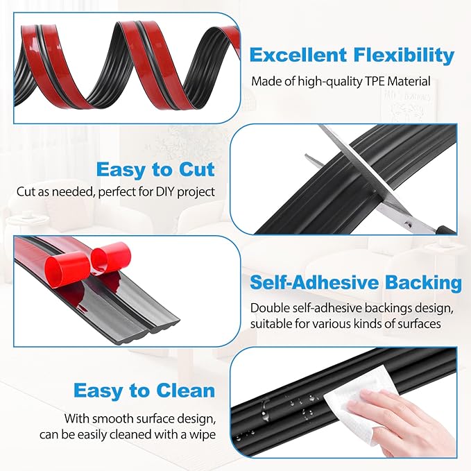 Wall Corner Protector Peel and Stick Corner Trim Molding Flexible Inside & Outside Wall Edge Guard Self Adhesive Moulding Trim for Edge Use, Black, 1.6” W x 10’ L