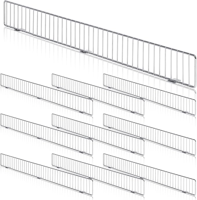 10 Pcs Retail Gondola Shelf Front Wire Fence Guard Rail 48" x 3" Sturdy Metal Supermarket Guardrail Chrome Commodity Organization Baffle Display Enhancer for Retail Stores Fruit Fresh Food