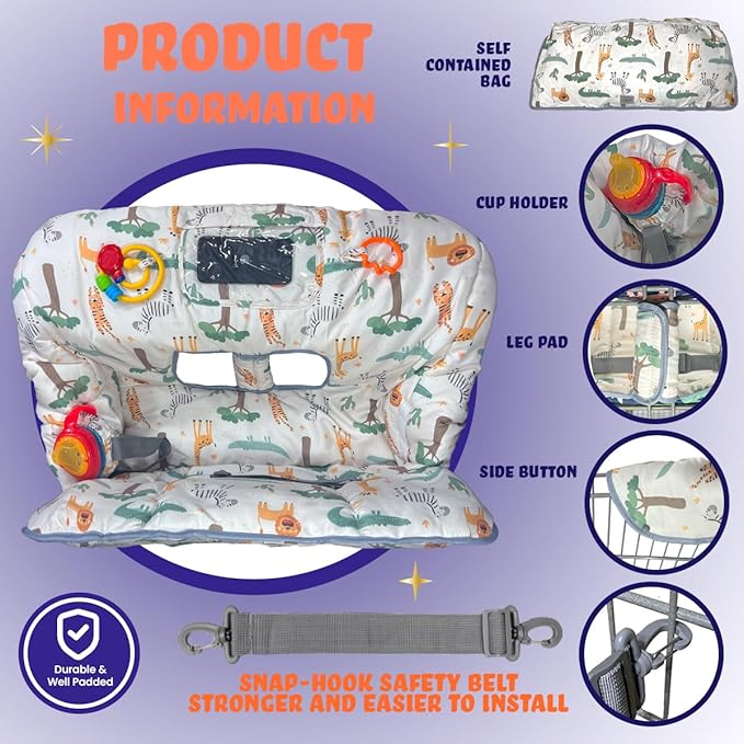 Shopping Cart Cover for Baby Grocery Cart Cover for Baby boy and Baby Girl, High Chair Cover for Baby and Toddler, Baby Registry Gift - Waterproof - Extra Large - Double Sided (Beige)