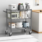 1050lbs Heavy Duty Carts with Wheels Metal Rolling Utility Cart Commercial Grade Kitchen Trolley with Handle Bar&Shelf Liner, Mobile Steel Wire Trolley for Warehouse Garage Kitchen
