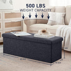 Ornavo Home 43 Inch Folding Storage Ottoman with Storage Bench, Long Large Storage Ottoman Bench, Storage Chest, Foot Rest Stool, Bedroom Bench with Storage - (Black)