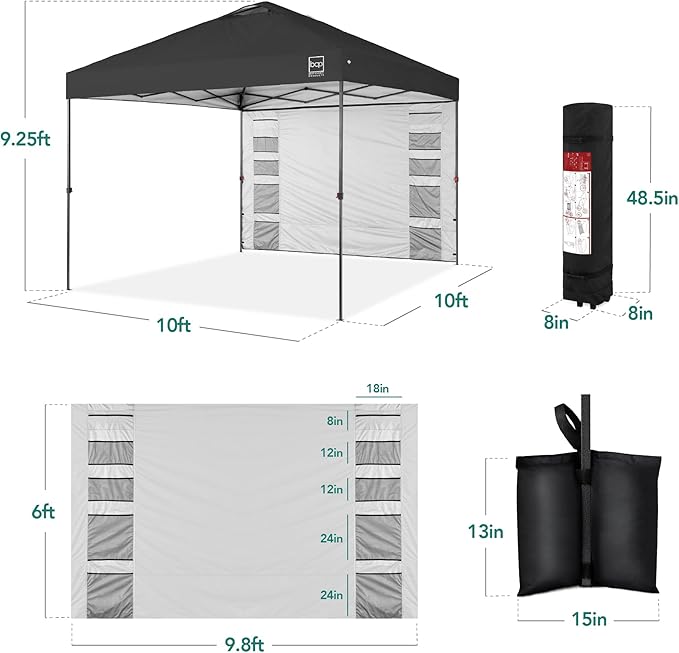 Best Choice Products 10x10ft Easy Pop Up Canopy w/Side Wall, 10 Pockets, Portable Carrying Case, 1-Button Setup, 4 Weight Bags - Gray