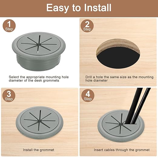 uxcell 4 Pcs Desk Grommet, 1.97 inch 50mm Desk Cable Hole Cover Wire Hole Insert for Home Office Table Cabinet Cord Organizer, Drak Gray