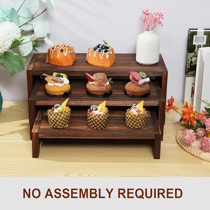 3-Tier Wooden Cupcake Stand & Display Risers, for Food Desserts & More, Sturdy & Reusable