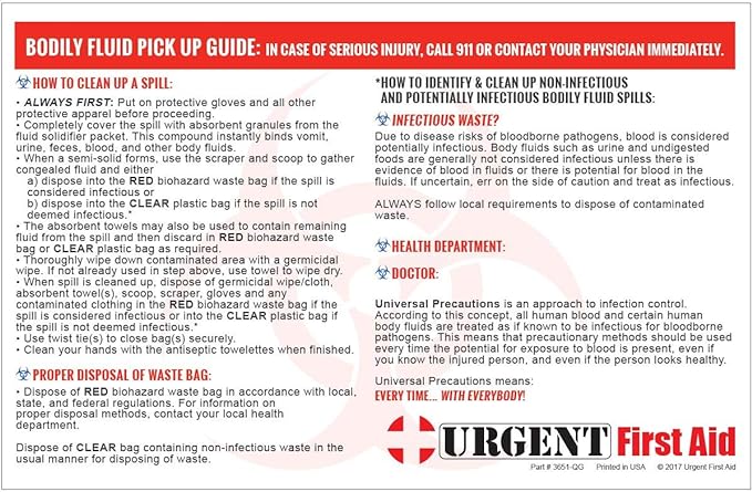 22 Piece Bodily Fluid Clean Up Pack/Bloodborne Pathogen Spill Kit - be OSHA Compliant and Protect from Dangerous Exposure to Blood and Other potentially infectious Materials