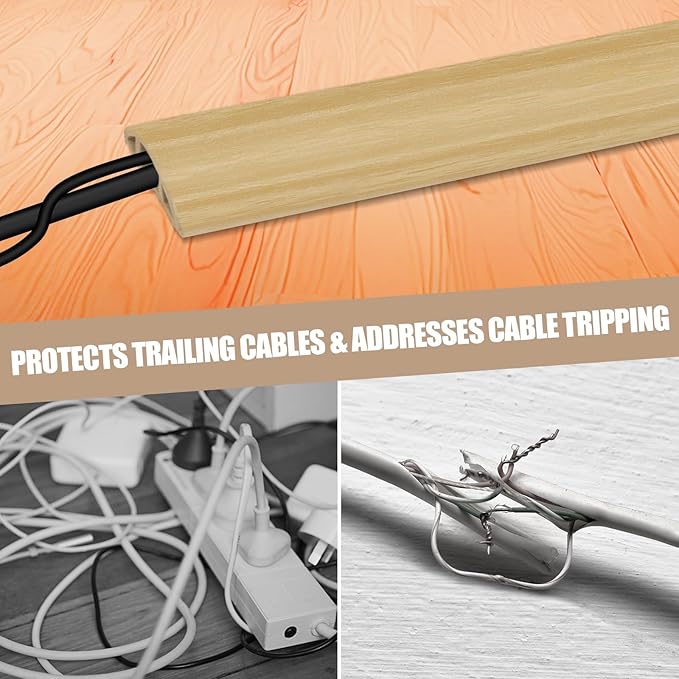 Floor Cord Cover Self Adhesive Cord Hider,10FT Cable Management, Extension Strip Protector for Wires, Prevent Cable Trips for Offices, Gyms, Exhibitions Cavity:0.3"(W) x0.28(H) WoodLightyellow