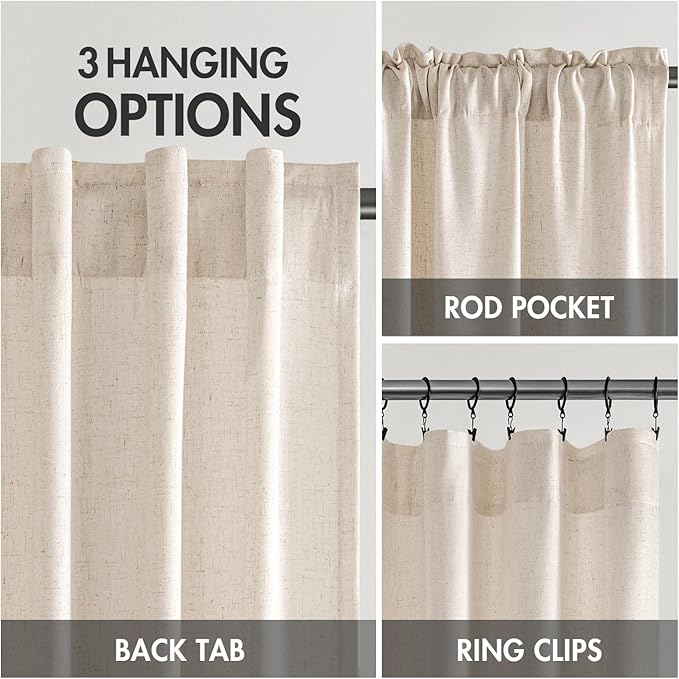 MIULEE Non-See-Through Privacy Linen Curtains 2 Panels, Light Filtering Window Curtains Farn House Textured Back Tab Semi Sheer Drapes for Bedroom Living Room, 52 x 84 Inches Long, Birch