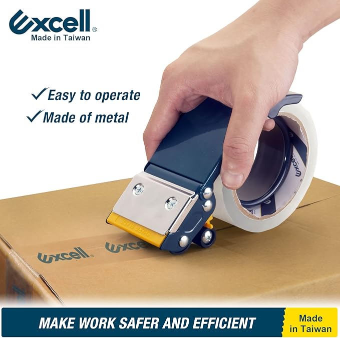 Excell ET-22686 Anti-Backflow Metal Packaging Tape Dispenser (2" Wide): Ideal for Packaging, Transportation, and Box Sealing. Includes Tape Gun and 1 roll of Tape. Durable Metal Construction.
