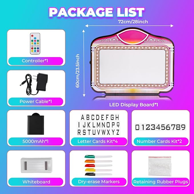 LED Letter Bottle Presenter, VIP Bottle Service Sign, Hand Held Light Box with Color Change for Club, Bar, Party, Birthday, Store - Acrylic Frame with 4 Letter Sets & 2 Number Sets (Whiteboard Letters)