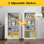 Kitchen Pantry Cabinet,60”White Metal Pantry Storage Cabinet with Doors and 4 Adjustable Shelves,Kitchen Cabinet with 2 Gold Handles,Tall Cabinets for Livingroom, Bathroom