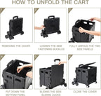 Foldable Utility Cart ，Folding Shopping carts，Collapsible cart with Stair Climbing Wheels, 8 Wheel Shopping cart，Collapsible Rolling Crate with Telescoping Handle (Black, 14.96 * 14.96 * 31.3)