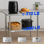 Hally Stainless Steel Table for Prep & Work 14 x 48 Inches, NSF Commercial Heavy Duty Table with Undershelf and Galvanized Legs for Restaurant, Home and Hotel