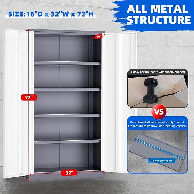 INTERGREAT Storage Cabinet with Doors and Shelves, Metal Garage Storage Cabinets with Lock, Black Lockable Steel Supply Cabinet for Home Office, Warehouse (Grey White)
