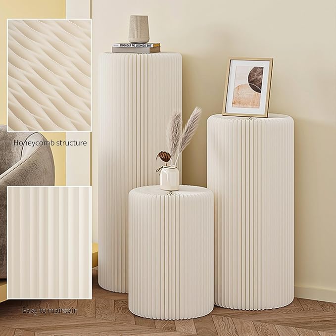 Cylinder Stands for Party,White Paper Display Stand,Reusable,Waterproof and Foldable Cylindrical Pedestal,Suitable for Event Scenes such as Parties and home Decoration,Bearing 660 Pounds