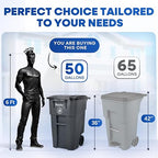 50 Gallon Trash Can, Gray Outdoor Garbage Can, Large Outside Trash Bin, Rolling Commercial Container, Outdoor Trash Can with Lid and Wheels for Back of House, Office, Warehouse, Garage