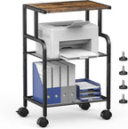 Printer Cart with Wheels,Small Printer Stand with Storage, Printer Table for Home Office, 3 Tier Cart with Adjustable Shelf, Supports Up to 80 Lbs for Home Office, Kitchen, Living Room