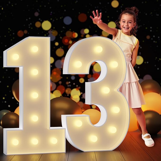 Marquee Numbers 3 Feet Tall Large Light Up Numbers 13th 13 Year Old Thirteen Birthday Decorations Big Yellow Light Outdoor Anniversary Decorations Balloon Arch Kit Party Backdrop 13