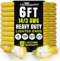6ft Outdoor/Indoor Extension Cord 14/3 Gauge Heavy Duty 3 Prong SJTW, Waterproof, Flexible Cold-Resistant Long Power Cord,15A 125V 1875W, Yellow by LifeSupplyUSA