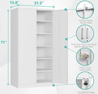 SISESOL Metal Storage Storage Cabinet with 5 Adjustable Shelves,White Metal Cabinet with Locking Doors,Steel Pantry Cabinet with Lock,71" Lockable Storage Cabinet for Home,Office,Garage,Kitchen,Shop