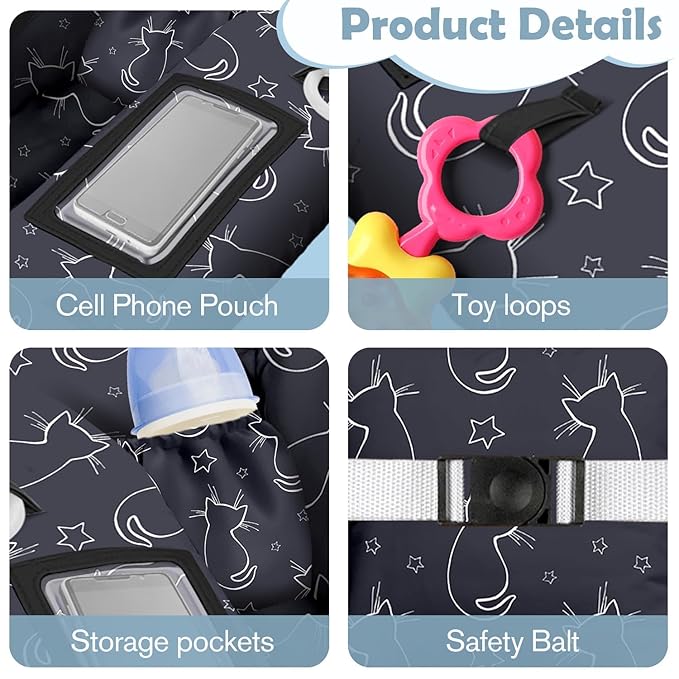 Shopping Cart Cover for Baby 2-in-1 High Chair Cover with Safety Harness Multifunctional Grey Cat Cart Covers for Babies Soft Padded Grocery Cart Cover for Baby Boy Girl