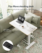 FLEXISPOT H7 PRO Mobile Standing Desk Adjustable Overbed Table Pneumatic with Wheels 90°Tiltable Portable Laptop Desk Rolling Computer Cart Foldable Bedside Table(27.6" W x 15.7" D, White)