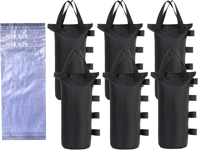 Canopy Weight Sand Bags with Water Storage Bags, Heavy Duty Tent Anchor Bags, 19.7 x 7.9 inches, Black (Black, 4 sandbags+4 Water Bags)