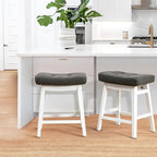 Counter Height Bar Stools Set of 6 for Kitchen Counter Farmhouse Modern Barstools with Faux Leather Upholstered Backless Seat and Solid Wood Legs 24 inch Bar Chairs, Grey + White