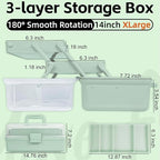 14in 3-Layer Multipurpose Craft Organizers and Storage with Adjustable Dividers, Portable Tackle Box, Folding Art & Craft Case for Medicine, Tool, Sewing Organizer (Haze Green, X-Large)