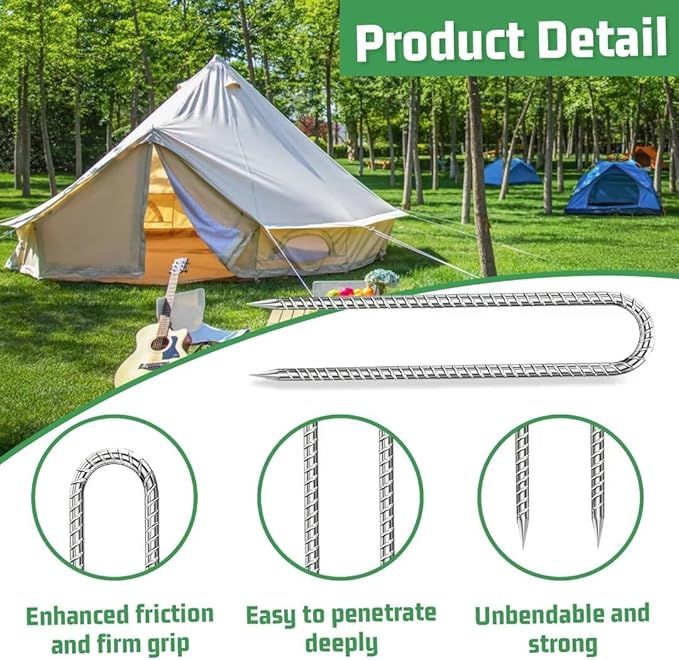 Rebar-Stakes-12-Inch, Ground Stakes Heavy Duty U-Hook Galvanized Anti-Rust Ground Anchors for Camping Tent Trampoline Accessories Dog Fence Chicken Coop Deer Fence 10pcs