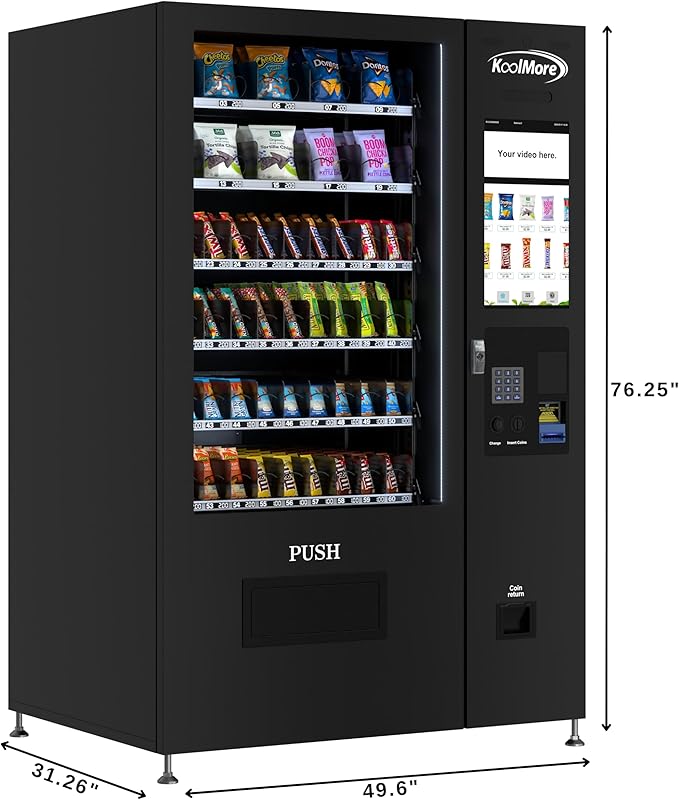 KoolMore Non-Refrigerated Snack Vending Machine with 60 Slots and 22 Inch Touch Screen with Bill Acceptor in Black (KM-VMNT-50-B)