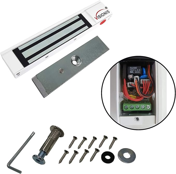 Visionis FPC-5191-WH White 300lbs Indoor Electromagnetic Lock with 300 lbs L and Z Bracket for Inswinging Door