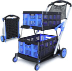 Collapsible Shopping Cart with Wheels, 2 Storage Crates & 1 Storage Bag, 200 lbs Capacity Multi Use Functional Grocery Cart, Space-Saving Design for Home/Office/Picnic