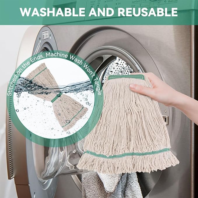 Commercial Heavy Duty Mop Heads Replacement: 6 Packs 20oz Industrial Wet Mop Head for Floor Cleaning - Commercial Products Looped End String Head Refills
