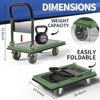 Upgraded Foldable Push Cart Dolly | 680 lbs. Capacity Moving Platform Hand Truck | Heavy Duty Space Saving Collapsible | Swivel Push Handle Flat Bed Wagon - Green