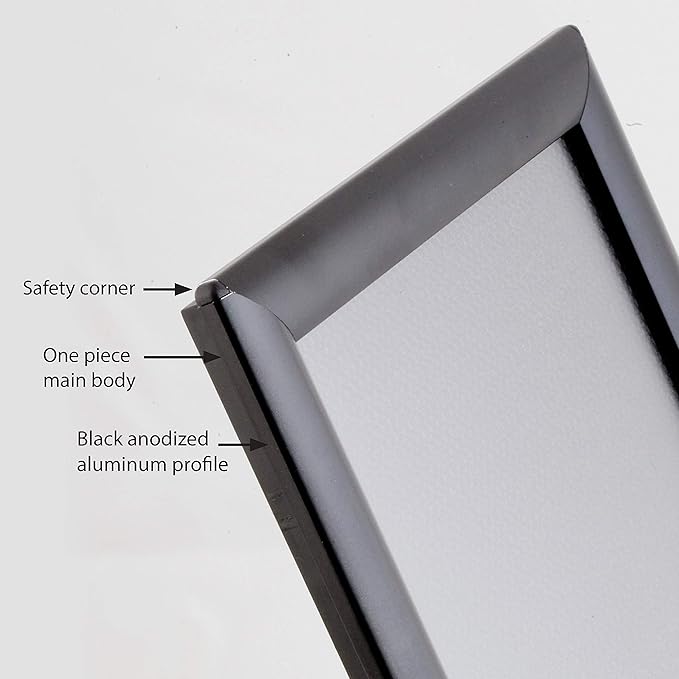 M&T Displays Opti Snap Poster Frame 8.5x11 Inch Black 1" Aluminum Profile Front Loading Wall Mounting Photo Picture Document Certificate Sign Holder Mitered Corner Anti Glare Cover (500 pack)
