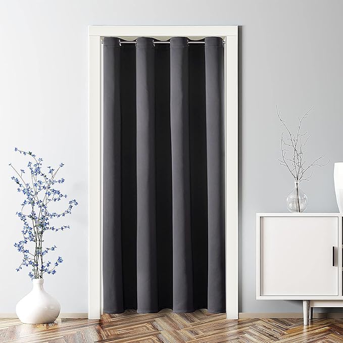 ChrisDowa Blackout Door Curtains for Doorway Privacy, Grommet Closet Curtains for Bedroom Closet Door, Thermal Insulated Temporary Doorway Cover Room Divider Drapes (1 Panel, Dark Grey, 52 x 80 Inch)