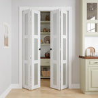 Bifold Doors for 56" x 80" Opening, 3-lite Tempered Frosted Glass Closet Folding Doors with Hardware kit Included, Easy Assembly, White