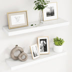 fuqing 30 Inch Floating Shelves for Wall, White Wood Floating Shelves Set of 2, 30'' Long Wooden Wall Shelves for Living Room Bedroom Bathroom Home Office - White