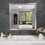 Amorho 36x36 Inch Bathroom Mirror Silver, Thick Metal Framed Wall Mirrors for Over Sink, Brushed Nickel Mirror Perfect for Bedroom, Living Room, Entryway, Rectangle (Horizontal/Vertical).