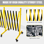 Metal Expandable Barricade, 11 Feet Retractable Fence Outdoor, Mobile Safety Barrier Gate, Easily Assembled Expanding Gate with Casters, Collapsible Accordion Barricade Gate Outdoor (11 FT)