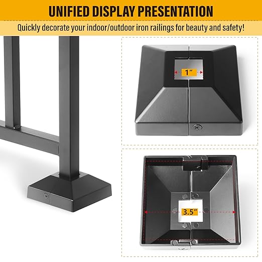 1.0"x1.0"（Actual: 1.0"x1.0"） Deck Post Base Cover Decorative Post Base Trim Skirt Black Aluminum 2Pack