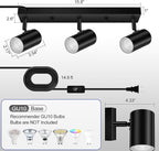 BoostArea LED Track Lighting Ceiling Fixtures, Black 3-Light Plug in Track Lights for Kitchen, 3 Way Ceiling Spotlight, 15 FT Cord,Flexibly Rotatable Wall Mount Light Head for Bedroom Hallway