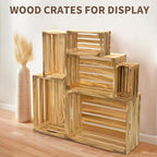Wooden Crates for Display 6 Pack Large Rustic Nesting Wooden Basket with Handle, Decorative Farmhouse Wood Crate for Storage and Container, 6 Size Wood Basket Decor Boxes
