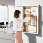 Outdoor Bulletin Board Weatherproof 36x24 in, Enclosed Bulletin Board with Locking Door, Wall Display Case for Office School Home Commercial, Silver Aluminum Frame, Cork