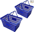 Stackable Plastic Shopping Baskets, Red and Blue, Easy-Grip Handles for Grocery, Retail, Liquor Stores, Home Use (4-pack, Blue)
