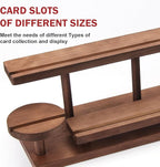 Wooden Trading Card Display Stand, 3-Tier Card Holder for Graded, Sports and TCG Cards, Tabletop Display Holder, Rustic Solid Wood Shelf Stand for Basketball Football Hockey (Brown)