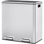 Arlopu Dual Trash Can, 2 x 8 Gallon (2 x 30 L) Hands-Free Trash and Recycle Bin Combo, Stainless Steel Kitchen Garbage Can with Soft-Close Lid, Removable Inner Buckets, Step Pedal, Airtight (Silver)