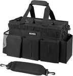 Wearable Cleaning Caddy Bag, Supplies Organizer with Handle & Shoulder Straps for Housekeepers, Under Sink & Car Cleaning Tool Organizer with 4 Foldable Dividers (Black)